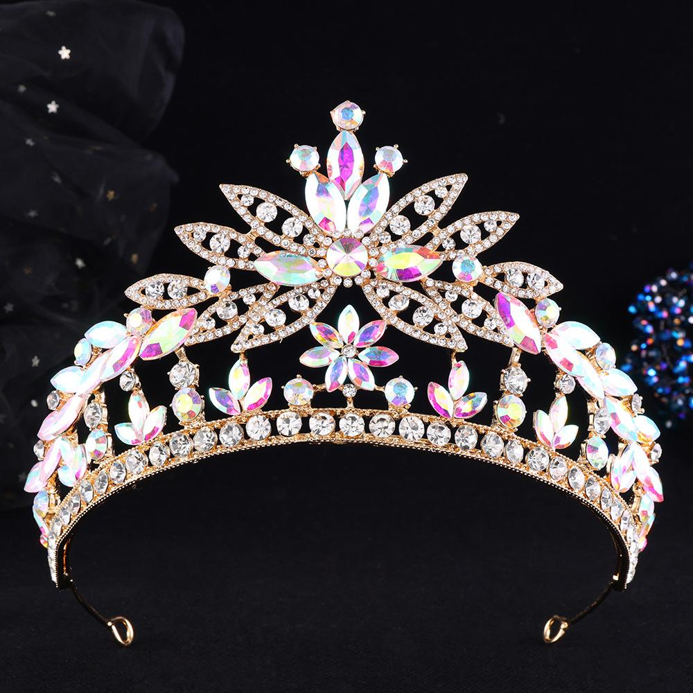DIEZI Vintage Barock Rosa Lila AB Kristall Opal Tiara für Damen Party Luxus Braut Brautkrone Haaraccessoires Schmuck