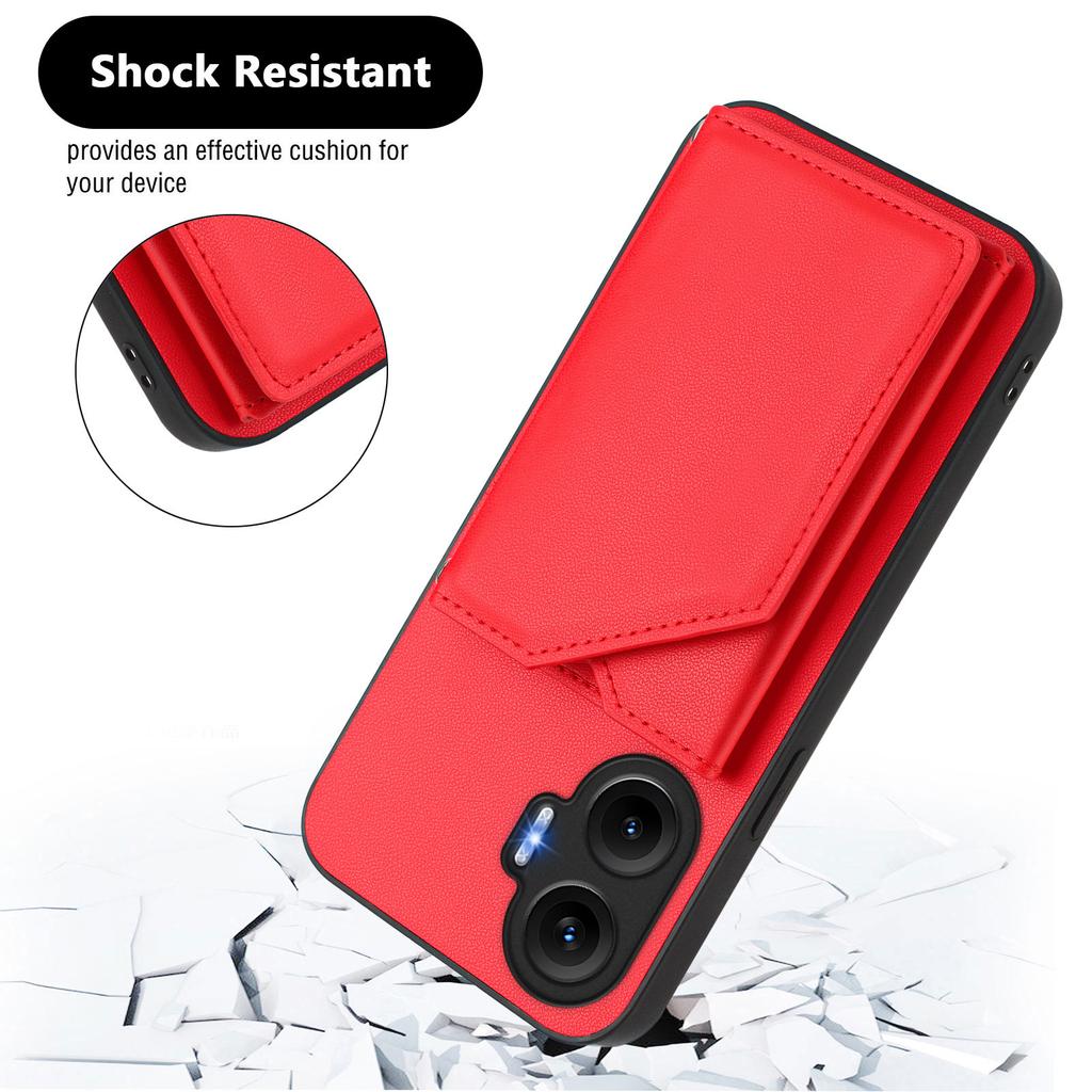 For Xiaomi Poco F7 5G/Redmi Turbo 4 Pro 5G Case Card Holder Kickstand Skin-Touch Phone Cover with Wrist Strap