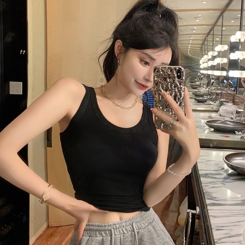 Slim Fit bez rukávů s kulatým výstřihem Ležérní tílka Ženy Móda Jednolité dno Letní vesta Topy Dámské Elegantní Jednoduché Kancelářské dámské tílka Camis 24368