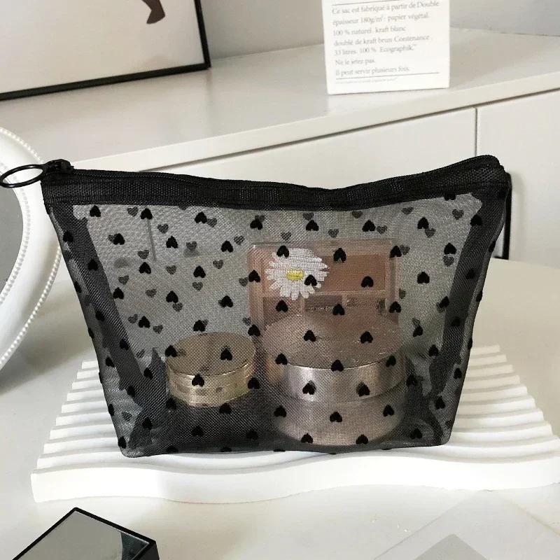 New Mesh Transparent Cosmetic Bags Small Large Clear Purple Makeup Bag Portable Travel Toiletry Organizer Lipstick Storage Pouch