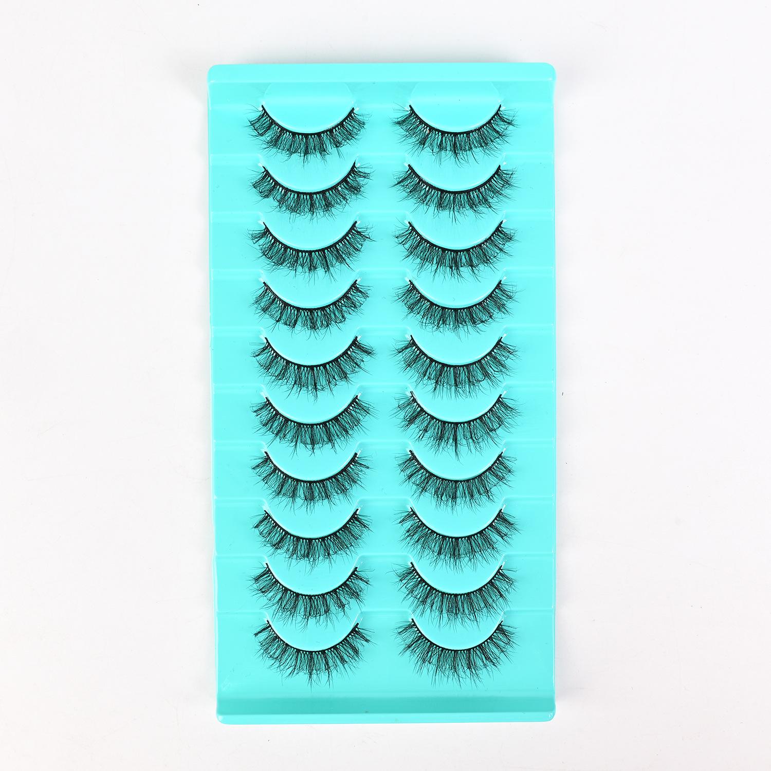 

10 Pairs of 5D Fluffy Natural Thick False Eyelashes - Whole Cluster, Curled with Black Band