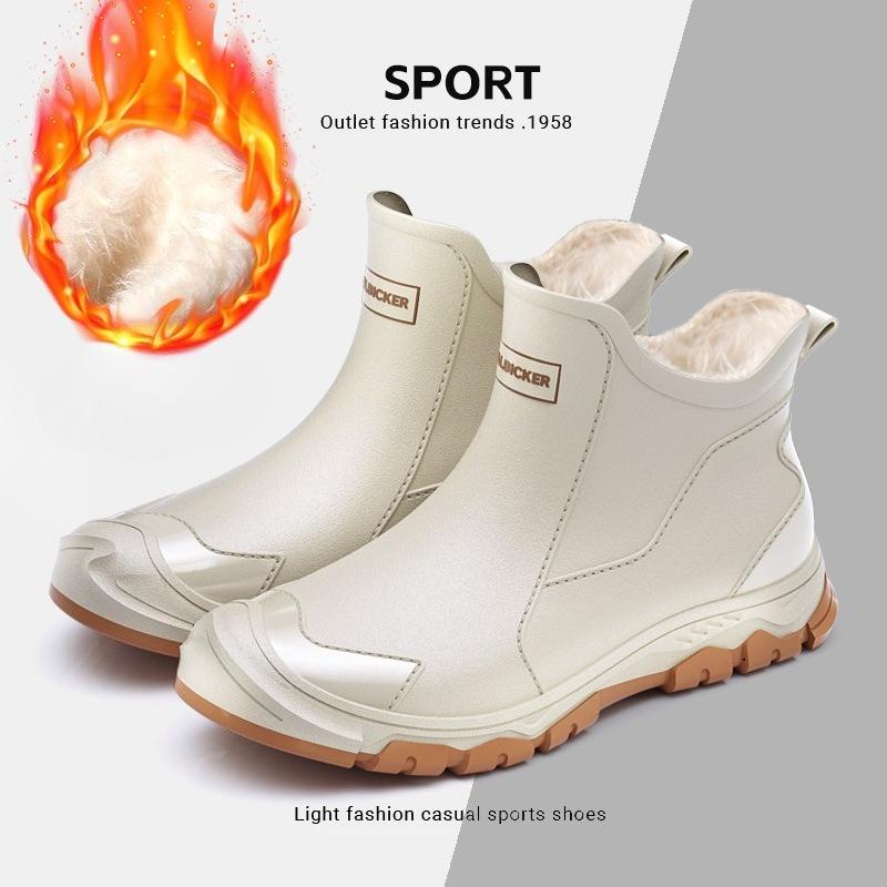 Men's Waterproof Rubber Rain Boots - All Seasons (Spring/Autumn/Winter) with Fleece Lining, Durable Large Size Work Safety Shoes