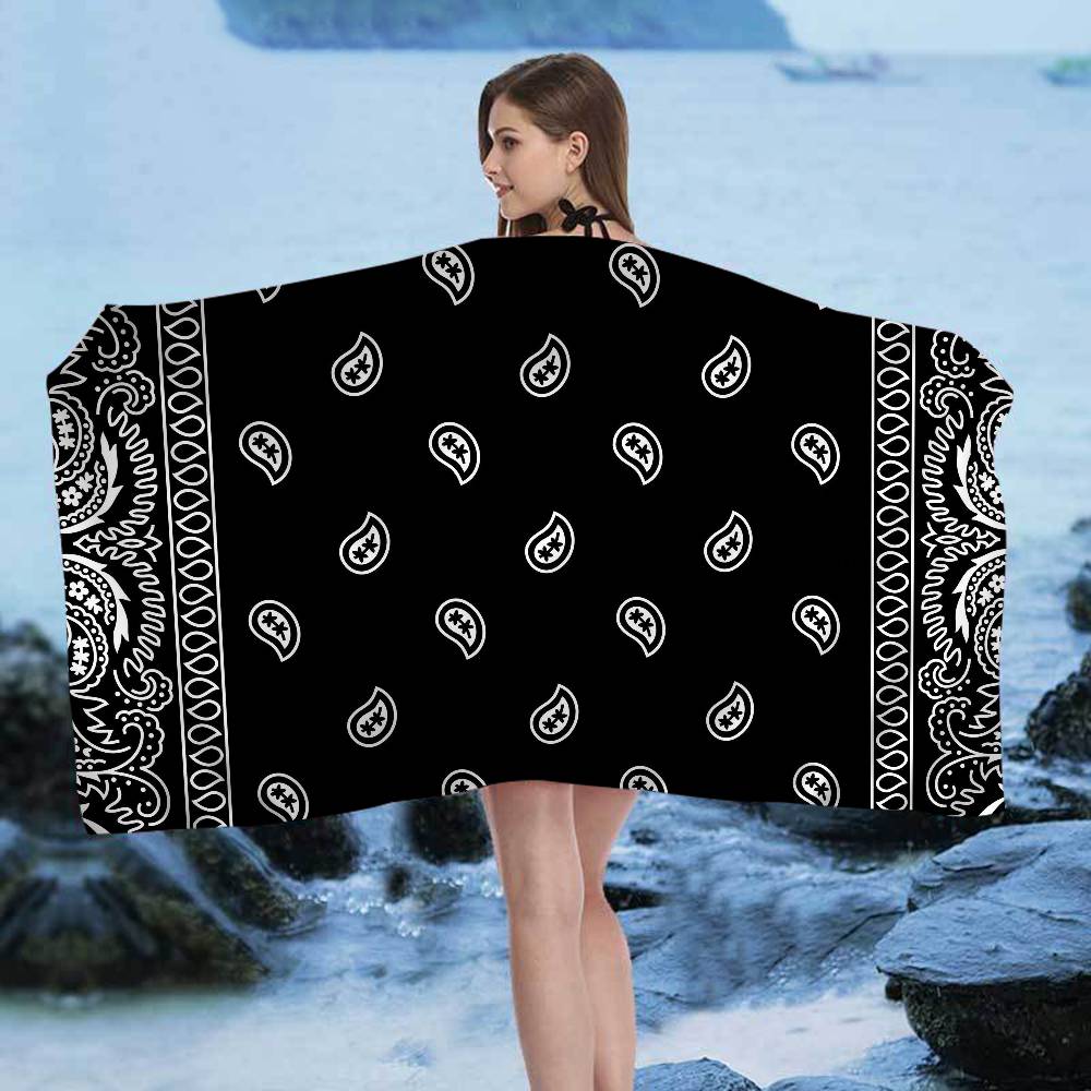 

Fashion B-Bandanna Microfiber Blanket Quick Drying Beach Towels Oversized Printing Super Absorbent Pool Towel Blanket W40*H60(CM)