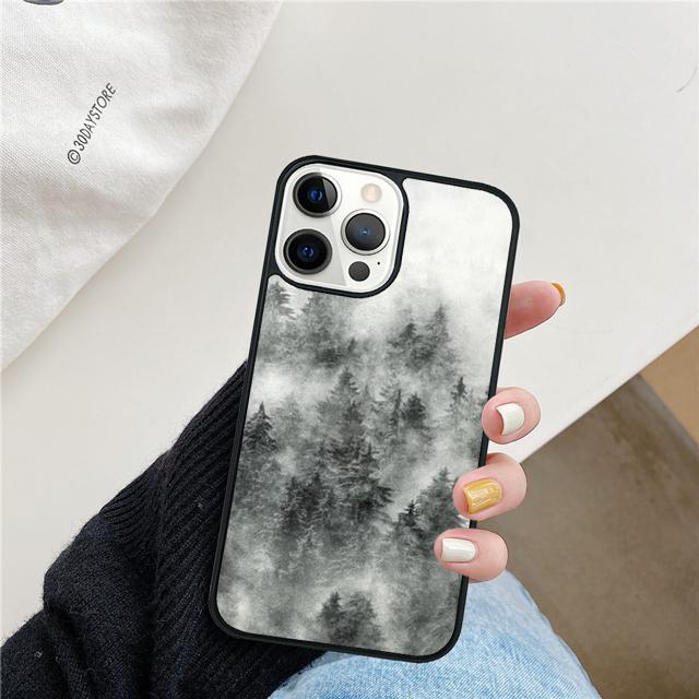 Mountain Pine Tree Forest Mountain Peak Mist Phone Case For iPhone 17 Air 15 16 Pro Max 14 13 12 11 Pro Max Plus