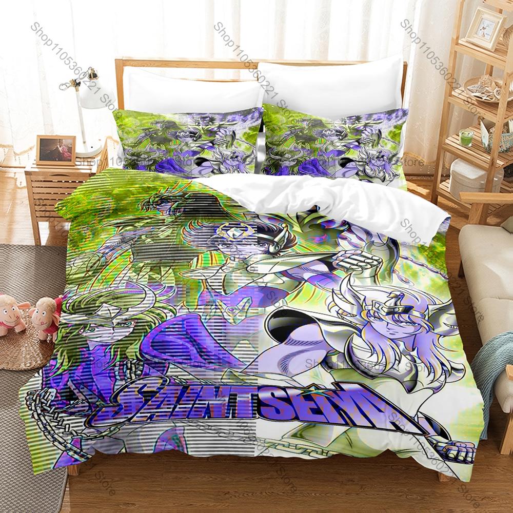 Saint Seiya 3PCS Bedding Set Classic Anime Warrior Print Soft Microfiber Duvet Cover Pillowcase Home Decor