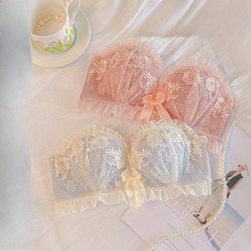 Damen Sexy Spitze Kabelloser BH Push-Up für Kleine Brust Verdickte Brust Anhebung Verstellbare Unterwäsche für Teenager