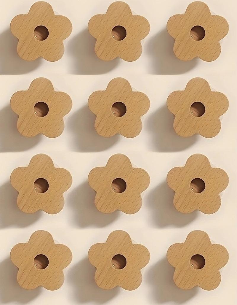 

12pcs Wooden Flower Knob Pull Handles Solid Wood Drawer Cabinet Grips with Mounting Screws Furniture Wardrobe Decorative Handles