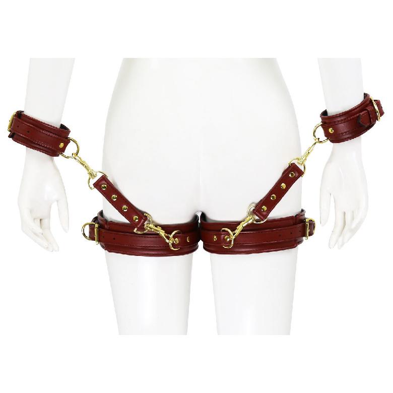 BDSM PU Leather Waist To Wrist Restraint Harness Set Adjustable Bondage Belt with Cuffs Slave Role Play Adult Sex Toy for Women