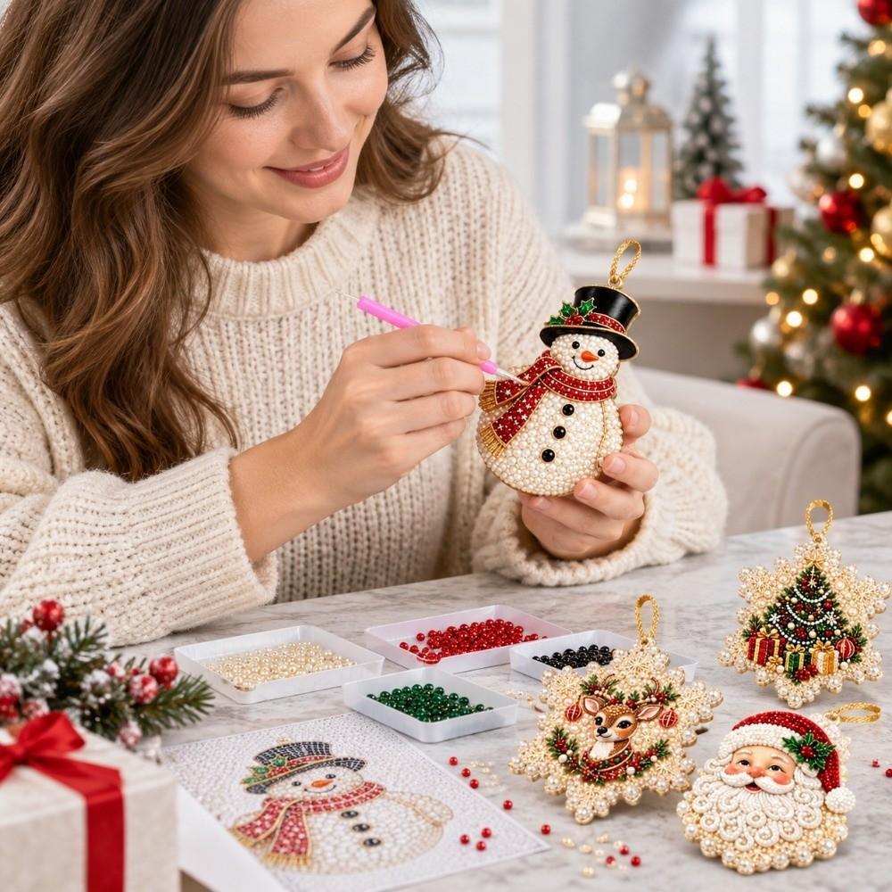 12Pcs Pearl Christmas Wooden Ornament Special-Shaped Gems Hanging Holiday Ornament  Christmas Tree