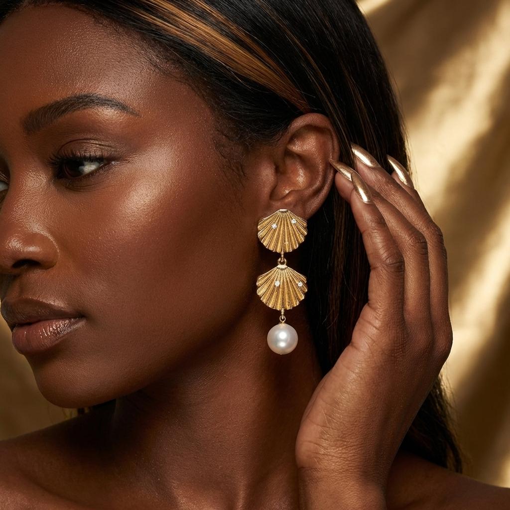Vintage Gold Plated Metal Texture Shell Drop Earrings for Women Boho Elegant Imitation Pearl Conch Coral Earring Party Jewelry