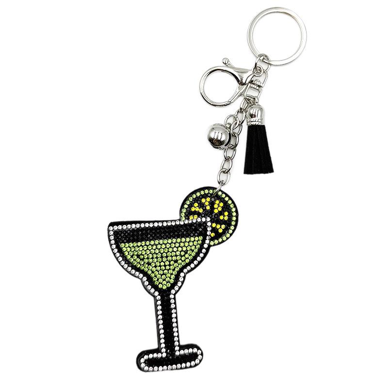 Strass-Cocktailglas-Schlüsselanhänger - Modischer Taschenanhänger mit Quastenverzierung für Damen