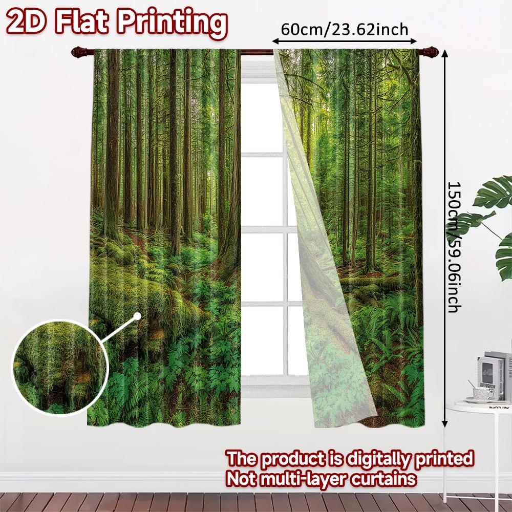 Set Of 2 Flat Printing Curtains Without Rod Forest Serenity View Holiday Easter Printed Fabric Decorations Curtain Made Polyester