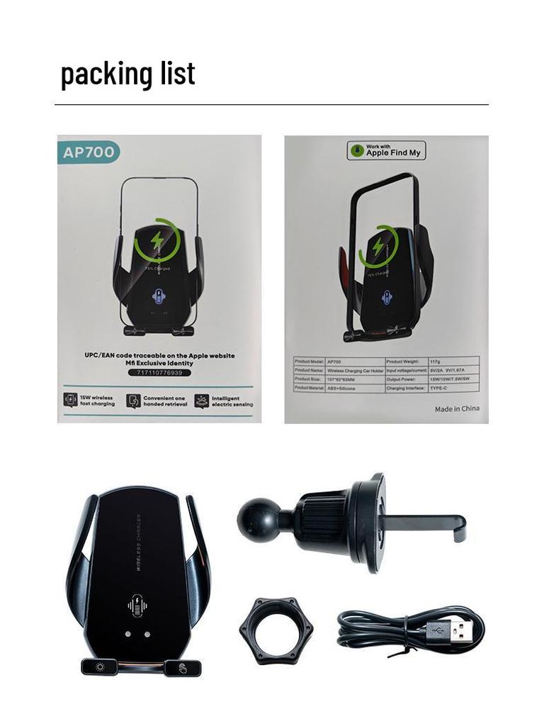 Apple Chytrý Bezdrátový Nabíjecí Držák Telefonu do Auta a Lokátor/Navigátor s Funkcí Proti Ztrátě