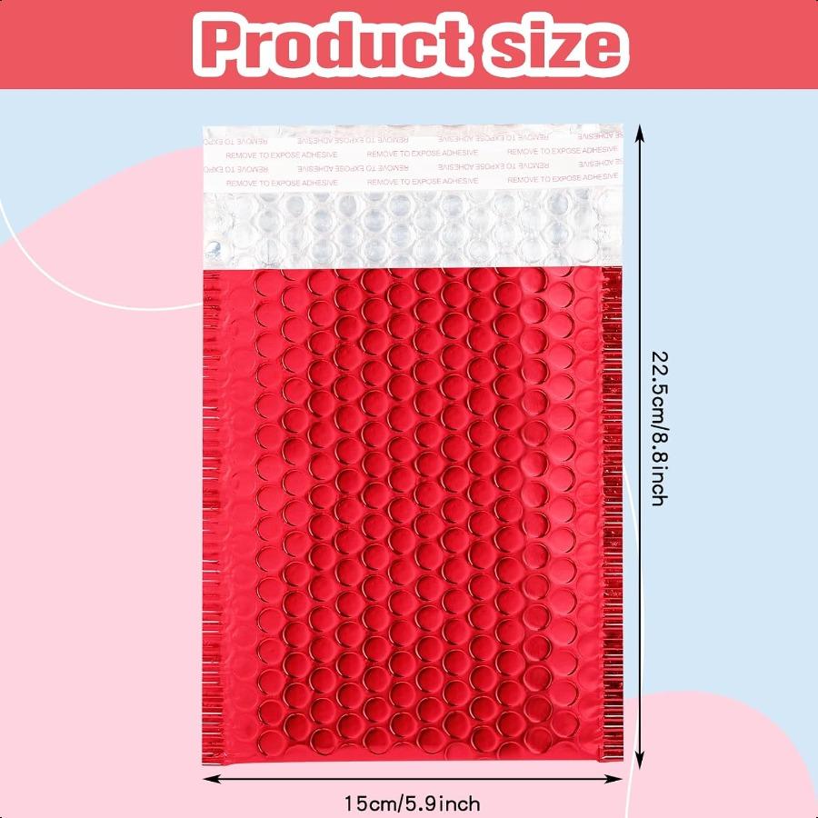 25 Pack Red Metallic Bubble MailersCushioning Padded Envelopes Waterproof Self Adhesive Padded Mailing Envelopes Shipping Bag F