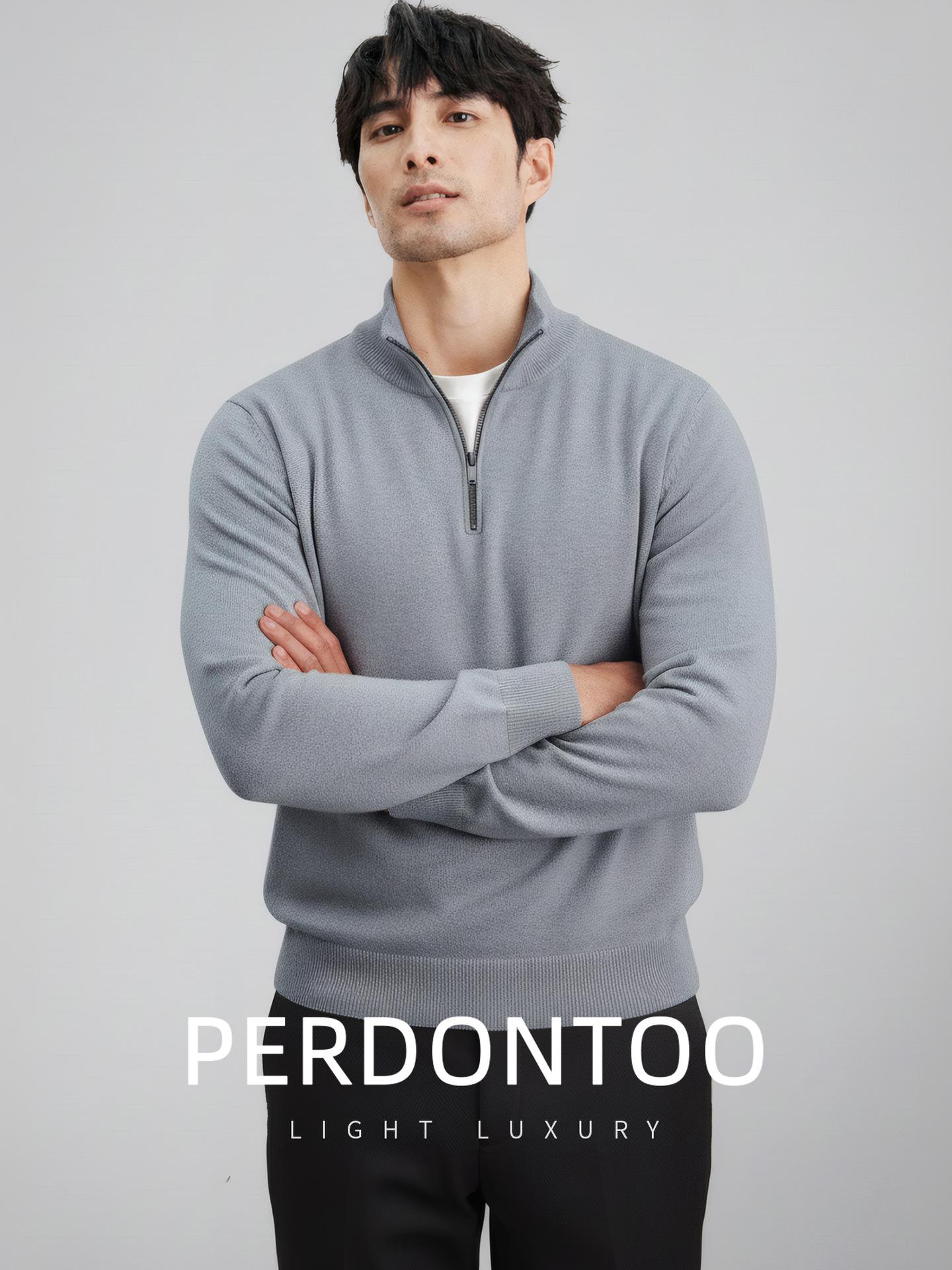 Men s Wool-Blend Modal Zipper Stand Collar Knit Sweater - Casual, Solid Color, Thickened for Autumn/Winter L