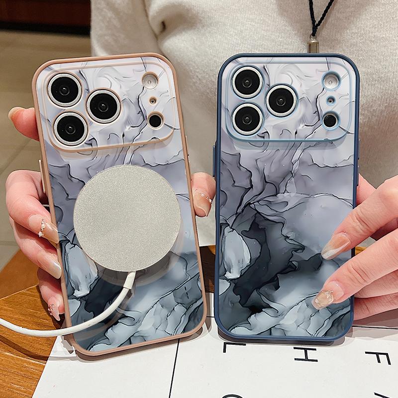 Case For iPhone 17 Pro Max Pink Marble Pattern Magnetic For Magsafe Hybrid Slim Matte Cover For iPhone 16 15 14 13 Pro Max