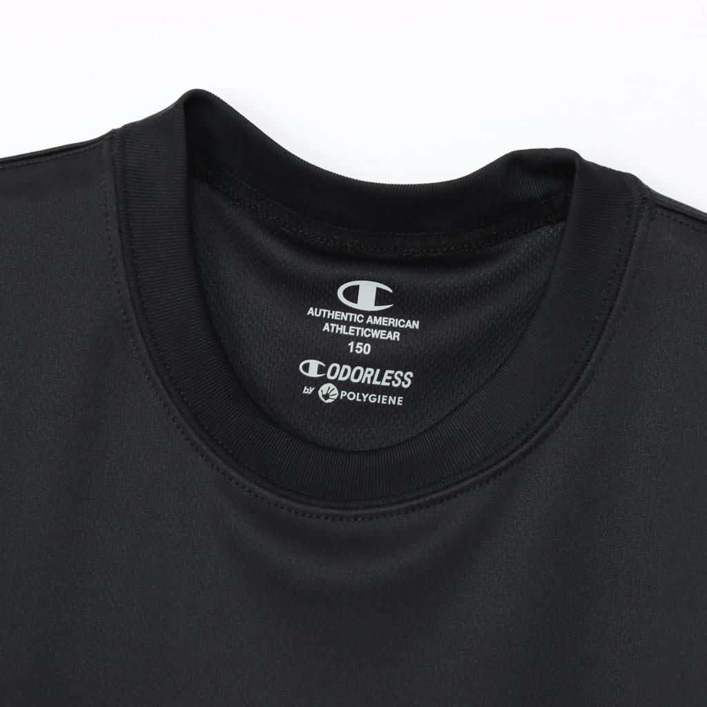 Champion Short Sleeve for Short Crew Quick Highly Antibacterial and Odor Script Short Sleeve Black T-Shirt Kids, Sleeve, Neck, Drying, Breathable,