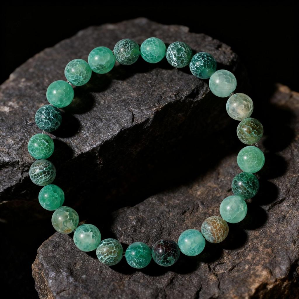 Festive Gifts Green Cracked Agate Beaded Bracelet Natural Texture Fashion Jewelry For Men Women Daily Wear Gift