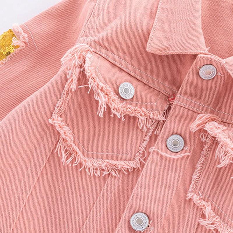 5-14 Years Kids Girls Denim Coat Lapel Button Jacket