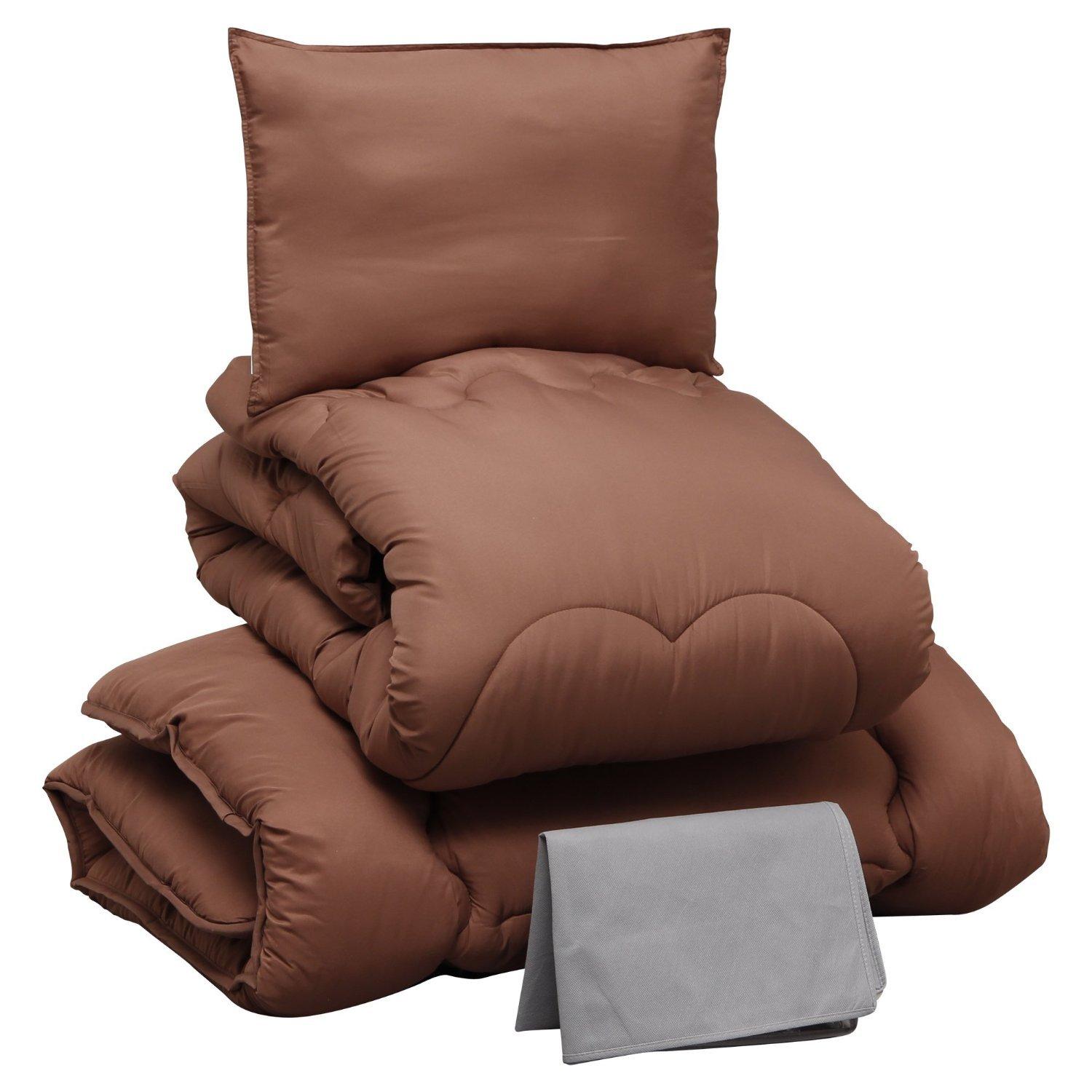 

Iris Plaza Fully washable futon hollow polyester comes with a neat storage soft and smooth peach skin finish brown 4-piece set, single, cotton, case,