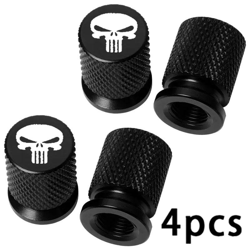 4pcs Metal Skull Logo Emblem Car Wheel Tire Valve Caps Tyre Stem Covers For Skull Pattern Tire Valve Caps Decor