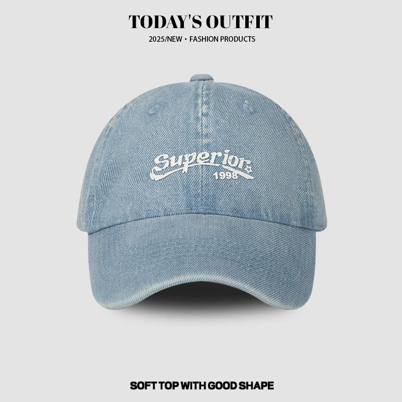 Washed Denim Black Baseball Cap Women's High Quality Baseball Cap Korean Style Trendy Face Slimming Sun Protection Baseball Cap Men