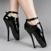Seksowne baletki fetyszowe damskie 18 cm/7 cali Ultra wysoki obcas czarne sznurowane buty ze szpiczastymi palcami