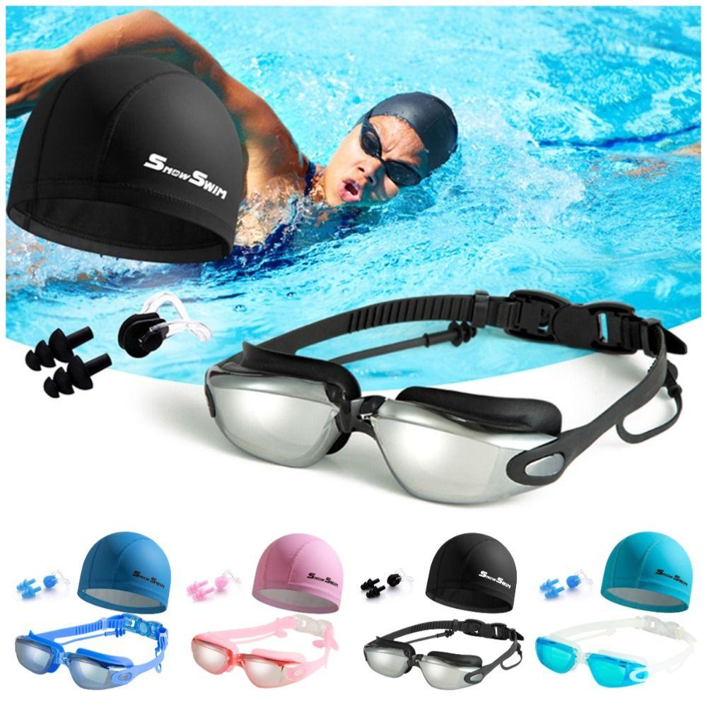 Anti-fog Adult Swimming Goggles Set with Nose Clip, and Ear Plugs Diving Eyewear  Summer