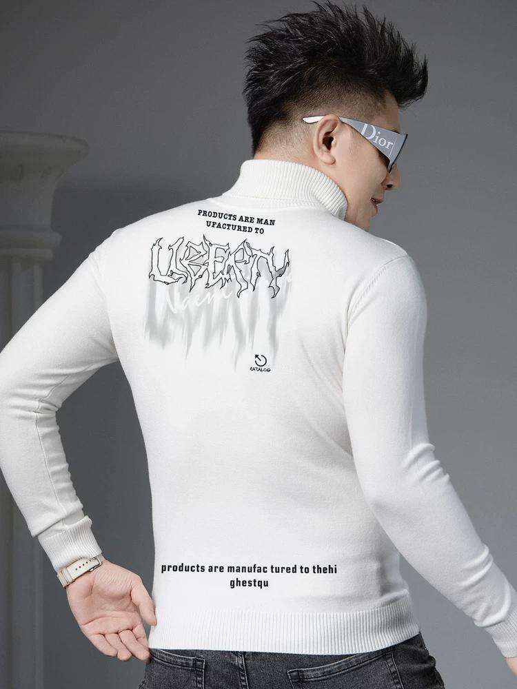 Ozhouzhan Turtleneck Sweater Men's Knit Autumn and Winter Trendy Print Bottoming Shirt Warm Inner Wear Sweater Men