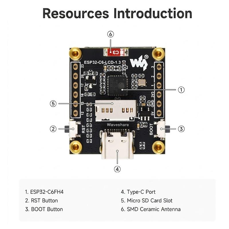 ESP32-C6 Development Board 1.3 Inch ST7789 LCD Display WiFi 6 Bluetooth 5 for AIoT College Engineering Education Training