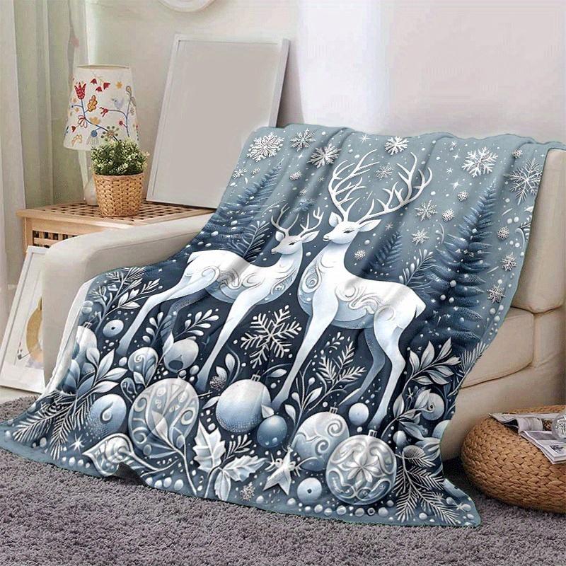 1pc Deer Printing Lightweight Flannel Blanket, Comfortable and Warm Blanket, for Camping Sofa Bed and Couch Office, Suitable for Gift Blanket