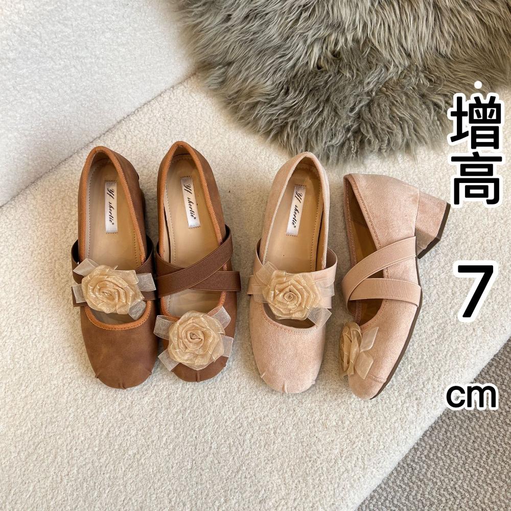 High Heeled Shoes for Women's 2025 Spring New French Cross Strap Ballet Pumps Retro Camellia Flower Mary Jane Shoes for Women