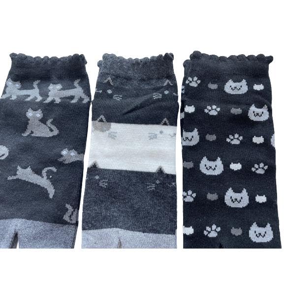 Eden Japan Cat Print Tabi Cotton with Loose Elastic Short Sizes Set of 5 of Your B04 Women's Socks, Blend, Heel, Cuffs, Length, 23-25cm, (Pattern