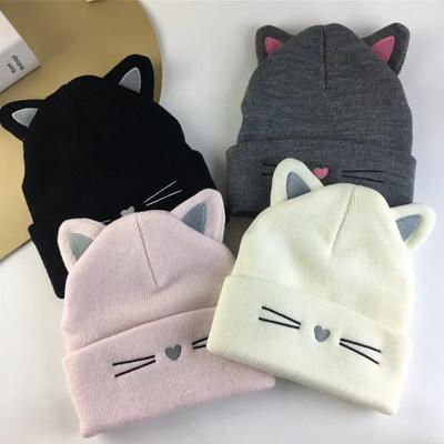 Sweet Spring Autumn Warm Hat for Toddler Cute Cat Beanie for Kid Boy Girl Warm Elastic Baby Hat for 1-5 Year Clothes Accessories