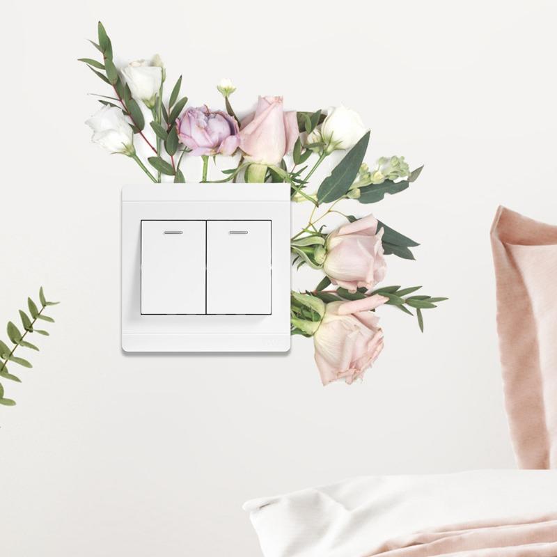Kg189 Painted Green Plants Flowers Bedroom Living Room Entrance Hall Switch Stickers for Home Beautification