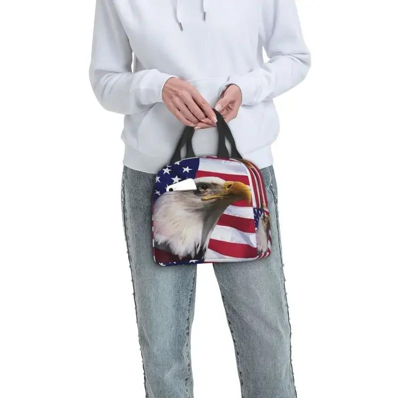 Freedom Patriotic Bald Eagle American Flag Thermal Insulated Lunch Bags USA Flag Portable Lunch Container for School Food Box