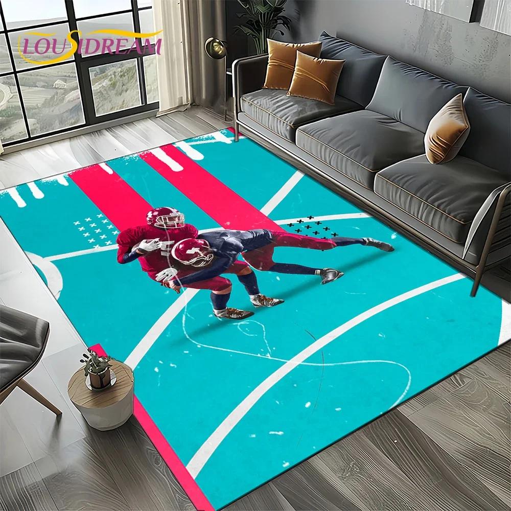 Tapis de dessin animé Terrain de rugby Rugby Football américain Tapis pour salon Chambre Décoration de maison Canapé, Tapis de sol antidérapant