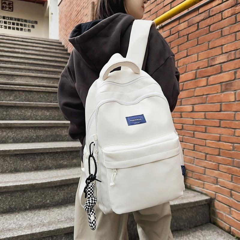 Women Large Capacity Backpack Student Schoolbag Men Solid Color Backpack