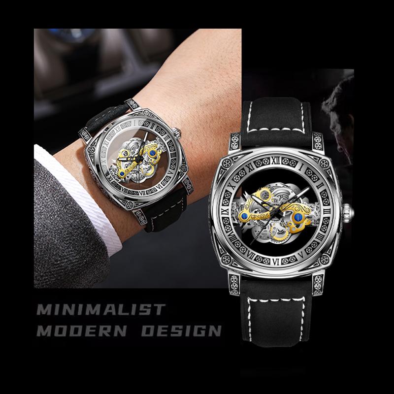 BINBOND Neue Herrenuhren Skelett Hohl Skelett Retro Herrenuhr Top Marke Luxusuhr Herren Armbanduhr Quarz