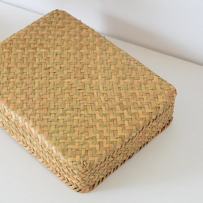 Straw Woven Organized Basket Breathable Compartments For Living Room Office Storage