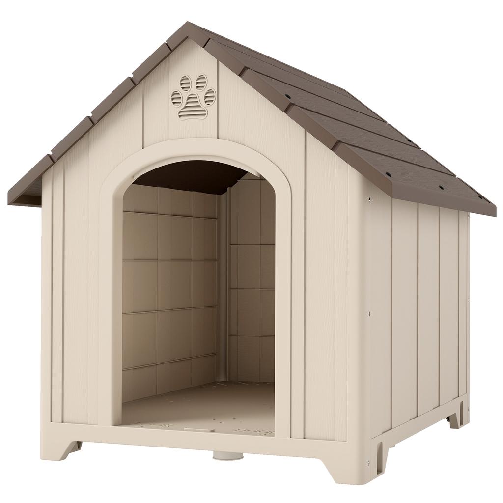 Raised Dog Kennel with Sloped Roof and Air Vents, PP, 102x94x103 cm, Beige and Dark Brown