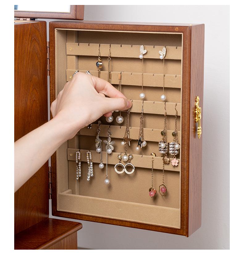 Caja de Joyería Grande de Madera Maciza Estilo Retro con Cerradura, Almacenamiento Multicapa para Collares, Pendientes y Anillos - Estilo Tendencia Nacional China