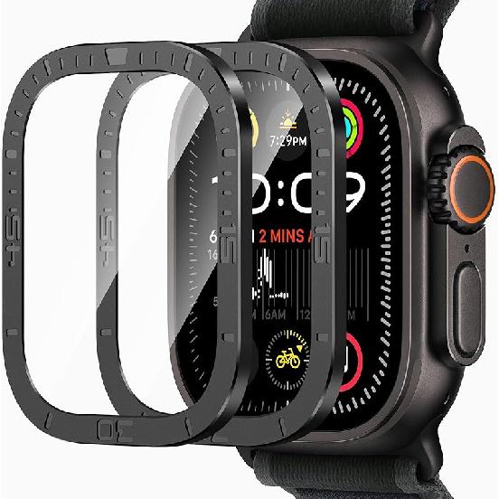 Amizee 2 Pack Metal Case Compatible with Apple Watch Ultra/Ultra 2 Screen Protector Case 49mm with Tempered Glass, Metal Frame Built In HD Glass