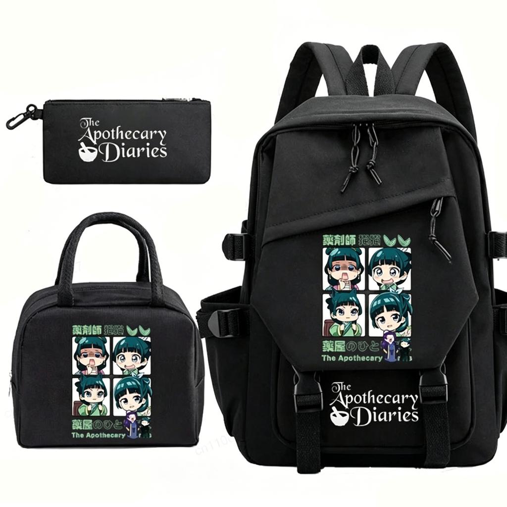 Large Capacity Schoolbag with Shoulder Strap; Student Three-piece Pencil Case Set