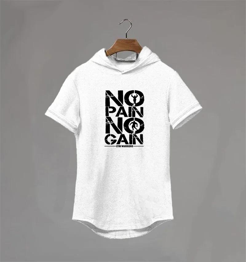 

Gym Bodybuilding Fitness Hooded Shirts Summer Breathable Slim Fit Casual Hoodie Mens Sports Cotton Short Sleeve Running T-shirts XXL