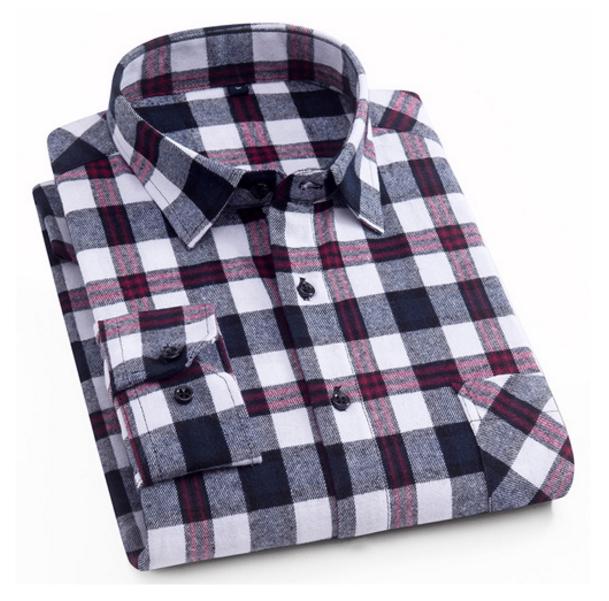 Men 'S 100 %Cotton Casual Plaid Pocket Long Sleeve Slim Brushed Flannel Leisure Styles Tops Shirt