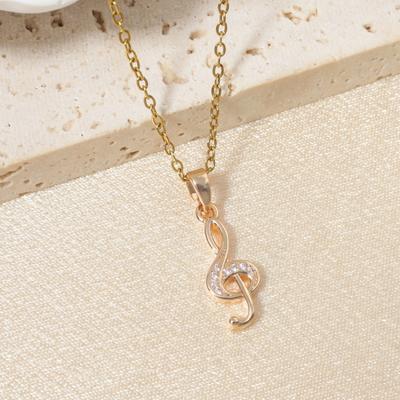 Golden Zirconia Treble Clef Music Note Pendant Necklace, Dainty Jewelry for Music Lovers