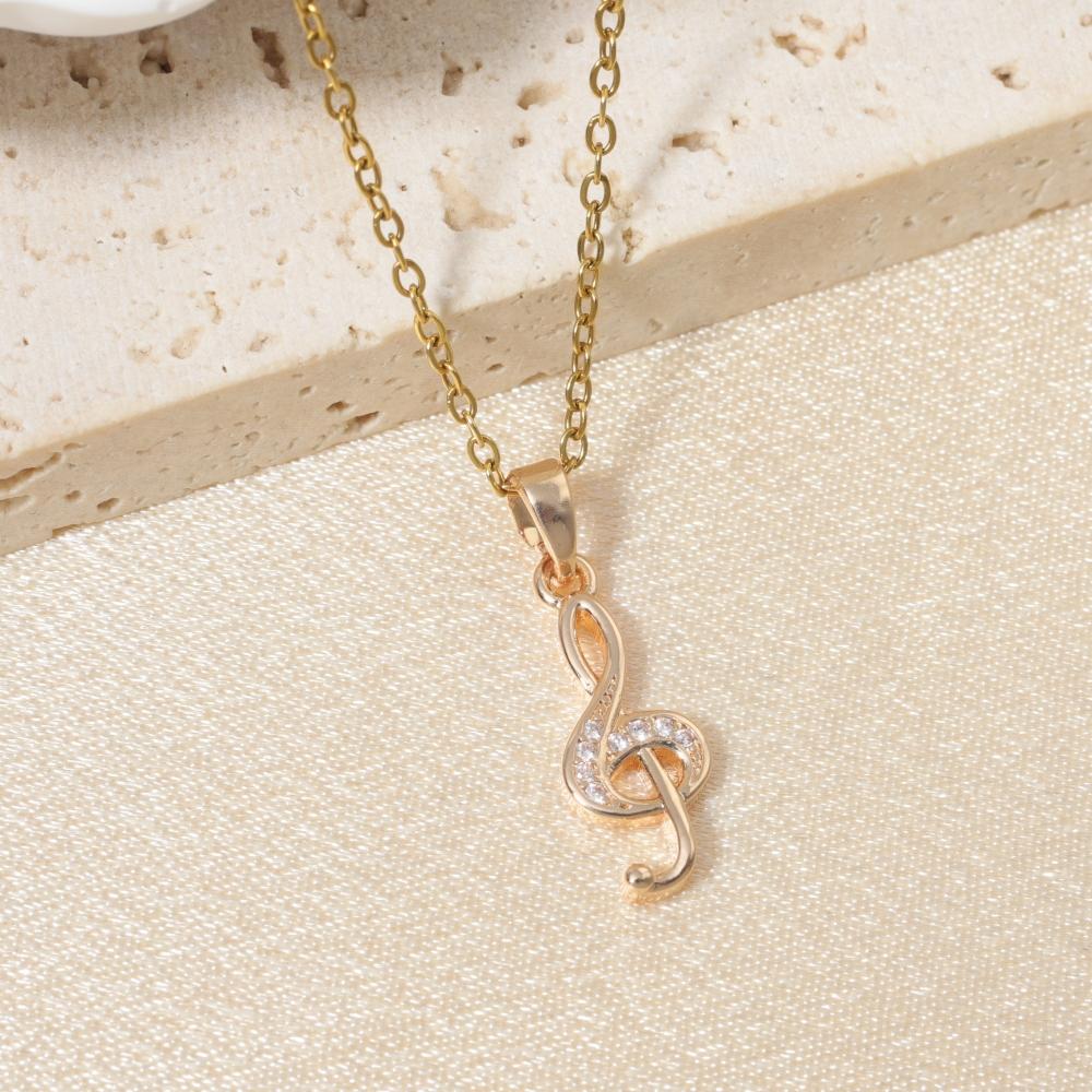Golden Zirconia Treble Clef Music Note Pendant Necklace, Dainty Jewelry for Music Lovers золотой