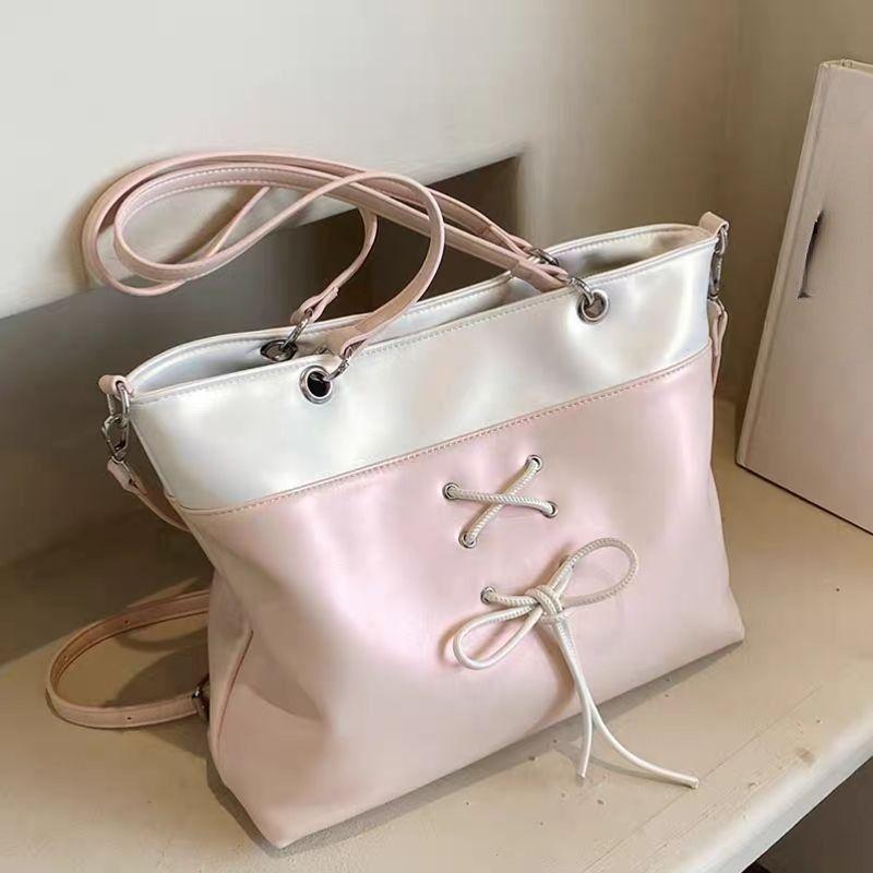 

Сладкий розовый бант женская сумка новая модная сумка-тоут контрастного цвета универсальная сумка через плечо большой вместимости розовый