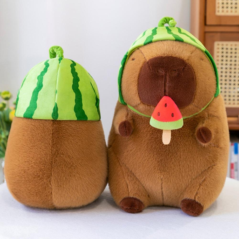 Fluffy Capybara Plush Doll Watermelon Capybara Stuffed Doll Funny Capybara Plush Toy  Room Decor